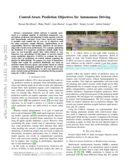 Control-Aware Prediction Objectives for Autonomous Driving