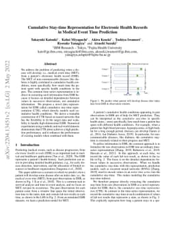 Cumulative Stay-time Representation for Electronic Health Records in
  Medical Event Time Prediction