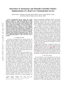 Interaction of Autonomous and Manually-Controlled
  Vehicles:Implementation of a Road User Communication Service