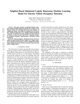 Neighbor-Based Optimized Logistic Regression Machine Learning Model For
  Electric Vehicle Occupancy Detection