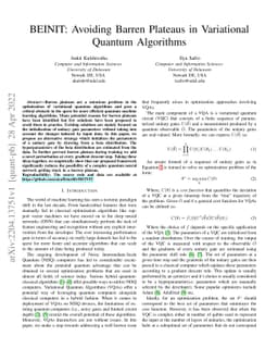 BEINIT: Avoiding Barren Plateaus in Variational Quantum Algorithms