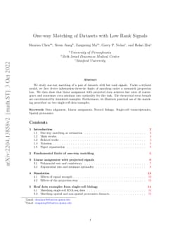One-Way Matching of Datasets with Low Rank Signals