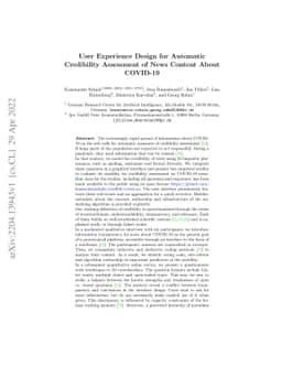 User Experience Design for Automatic Credibility Assessment of News
  Content About COVID-19