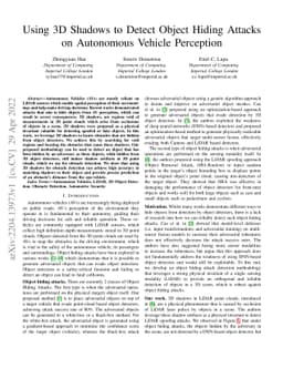 Using 3D Shadows to Detect Object Hiding Attacks on Autonomous Vehicle
  Perception