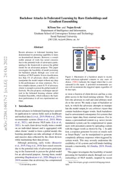 Backdoor Attacks in Federated Learning by Rare Embeddings and Gradient
  Ensembling