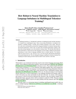 How Robust is Neural Machine Translation to Language Imbalance in
  Multilingual Tokenizer Training?