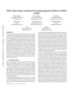 MiCS: Near-linear Scaling for Training Gigantic Model on Public Cloud