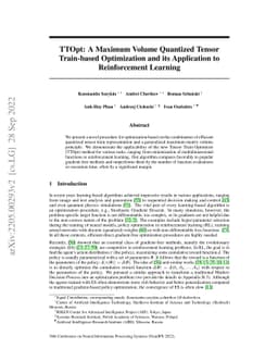 TTOpt: A Maximum Volume Quantized Tensor Train-based Optimization and
  its Application to Reinforcement Learning