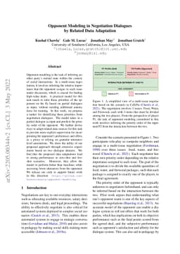 Opponent Modeling in Negotiation Dialogues by Related Data Adaptation
