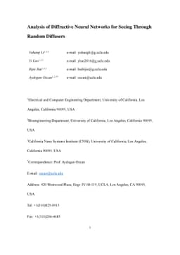 Analysis of Diffractive Neural Networks for Seeing Through Random
  Diffusers