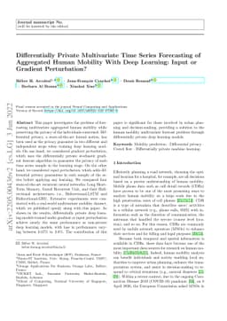 Differentially Private Multivariate Time Series Forecasting of
  Aggregated Human Mobility With Deep Learning: Input or Gradient Perturbation?