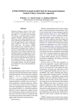 ETMS@IITKGP at SemEval-2022 Task 10: Structured Sentiment Analysis Using
  A Generative Approach