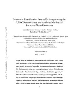 Molecular Identification from AFM images using the IUPAC Nomenclature
  and Attribute Multimodal Recurrent Neural Networks