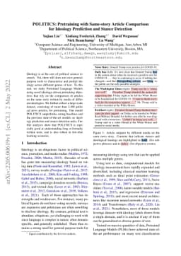 POLITICS: Pretraining with Same-story Article Comparison for Ideology
  Prediction and Stance Detection