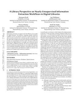 A Library Perspective on Nearly-Unsupervised Information Extraction
  Workflows in Digital Libraries