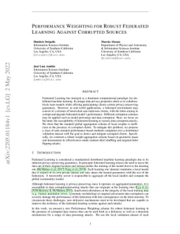 Performance Weighting for Robust Federated Learning Against Corrupted
  Sources