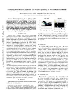 Sampling-free obstacle gradients and reactive planning in Neural
  Radiance Fields (NeRF)