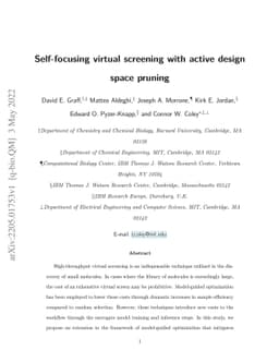 Self-focusing virtual screening with active design space pruning