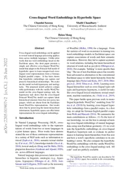 Cross-lingual Word Embeddings in Hyperbolic Space