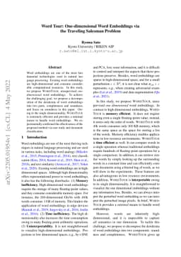 Word Tour: One-dimensional Word Embeddings via the Traveling Salesman
  Problem