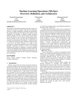 Machine Learning Operations (MLOps): Overview, Definition, and
  Architecture