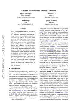 Assistive Recipe Editing through Critiquing