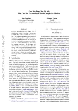 One Size Does Not Fit All: The Case for Personalised Word Complexity
  Models