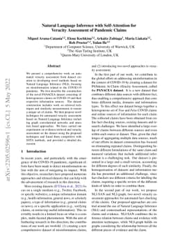 Natural Language Inference with Self-Attention for Veracity Assessment
  of Pandemic Claims