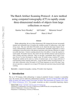 The Batch Artifact Scanning Protocol: A new method using computed tomography (CT) to rapidly create three-dimensional models of objects from large collections en masse