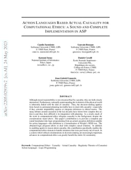 Action Languages Based Actual Causality for Computational Ethics: a
  Sound and Complete Implementation in ASP