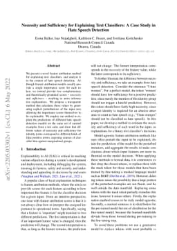Necessity and Sufficiency for Explaining Text Classifiers: A Case Study
  in Hate Speech Detection