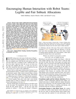 Encouraging Human Interaction with Robot Teams: Legible and Fair Subtask
  Allocations