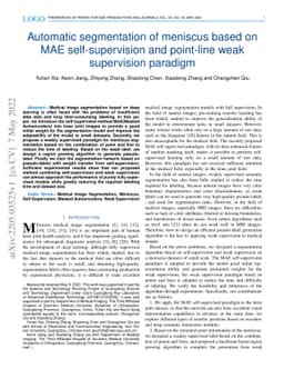 Automatic segmentation of meniscus based on MAE self-supervision and
  point-line weak supervision paradigm