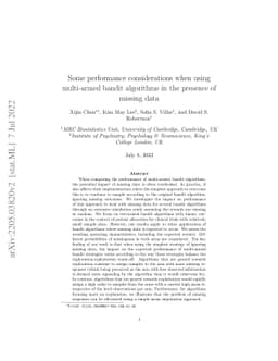 Some performance considerations when using multi-armed bandit algorithms
  in the presence of missing data