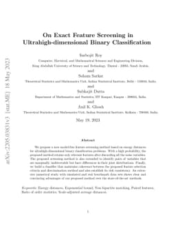 On Exact Feature Screening in Ultrahigh-dimensional Binary
  Classification