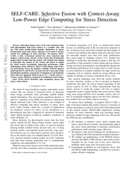 SELF-CARE: Selective Fusion with Context-Aware Low-Power Edge Computing
  for Stress Detection