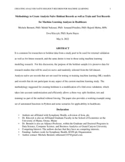 Methodology to Create Analysis-Naive Holdout Records as well as Train
  and Test Records for Machine Learning Analyses in Healthcare