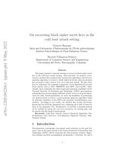 On recovering block cipher secret keys in the cold boot attack setting