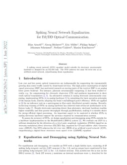 Spiking Neural Network Equalization for IM/DD Optical Communication
