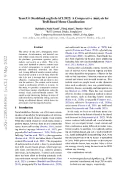 TeamX@DravidianLangTech-ACL2022: A Comparative Analysis for Troll-Based
  Meme Classification