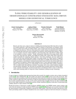 Long-term stability and generalization of observationally-constrained
  stochastic data-driven models for geophysical turbulence