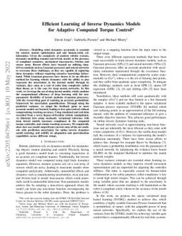 Efficient Learning of Inverse Dynamics Models for Adaptive Computed
  Torque Control