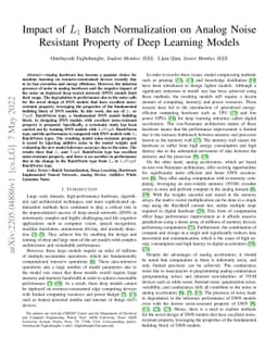 Impact of L1 Batch Normalization on Analog Noise Resistant Property of
  Deep Learning Models