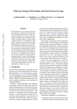 White-box Testing of NLP models with Mask Neuron Coverage
