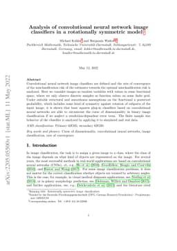 Analysis of convolutional neural network image classifiers in a
  rotationally symmetric model
