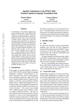 AppTek's Submission to the IWSLT 2022 Isometric Spoken Language
  Translation Task