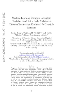 Machine Learning Workflow to Explain Black-box Models for Early
  Alzheimer's Disease Classification Evaluated for Multiple Datasets