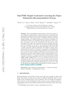 SimCPSR: Simple Contrastive Learning for Paper Submission Recommendation
  System