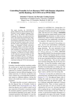 Controlling Formality in Low-Resource NMT with Domain Adaptation and
  Re-Ranking: SLT-CDT-UoS at IWSLT2022