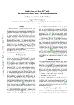 Unified Source-Filter GAN with Harmonic-plus-Noise Source Excitation
  Generation